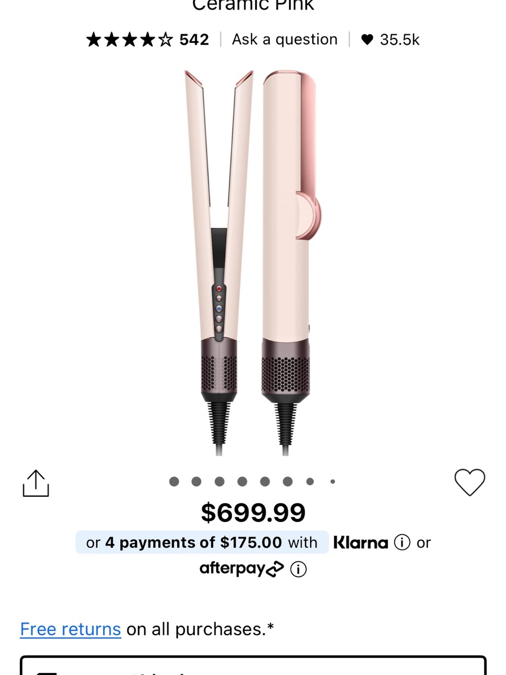 Dyson Hair Straightener in Pink and White
